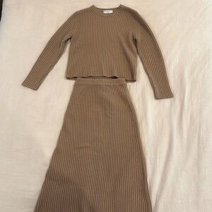 Olive Clothing Sand Ribbed Sweater + Skirt
